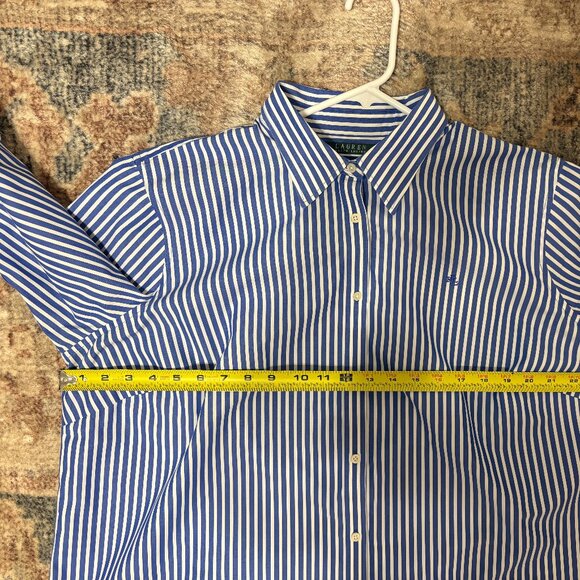 LRL Ralph Lauren Women's Plus Non-Iron Button-Front Shirt Top Blouse 2X Stripe - Picture 7 of 10